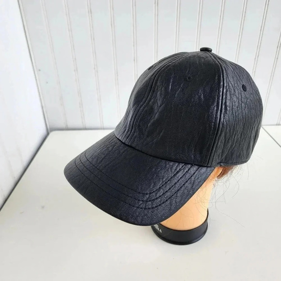 A New Day Fitted Faux Leather Hat Black One Size Te Textured 6 Panel Blank - Picture 2 of 9